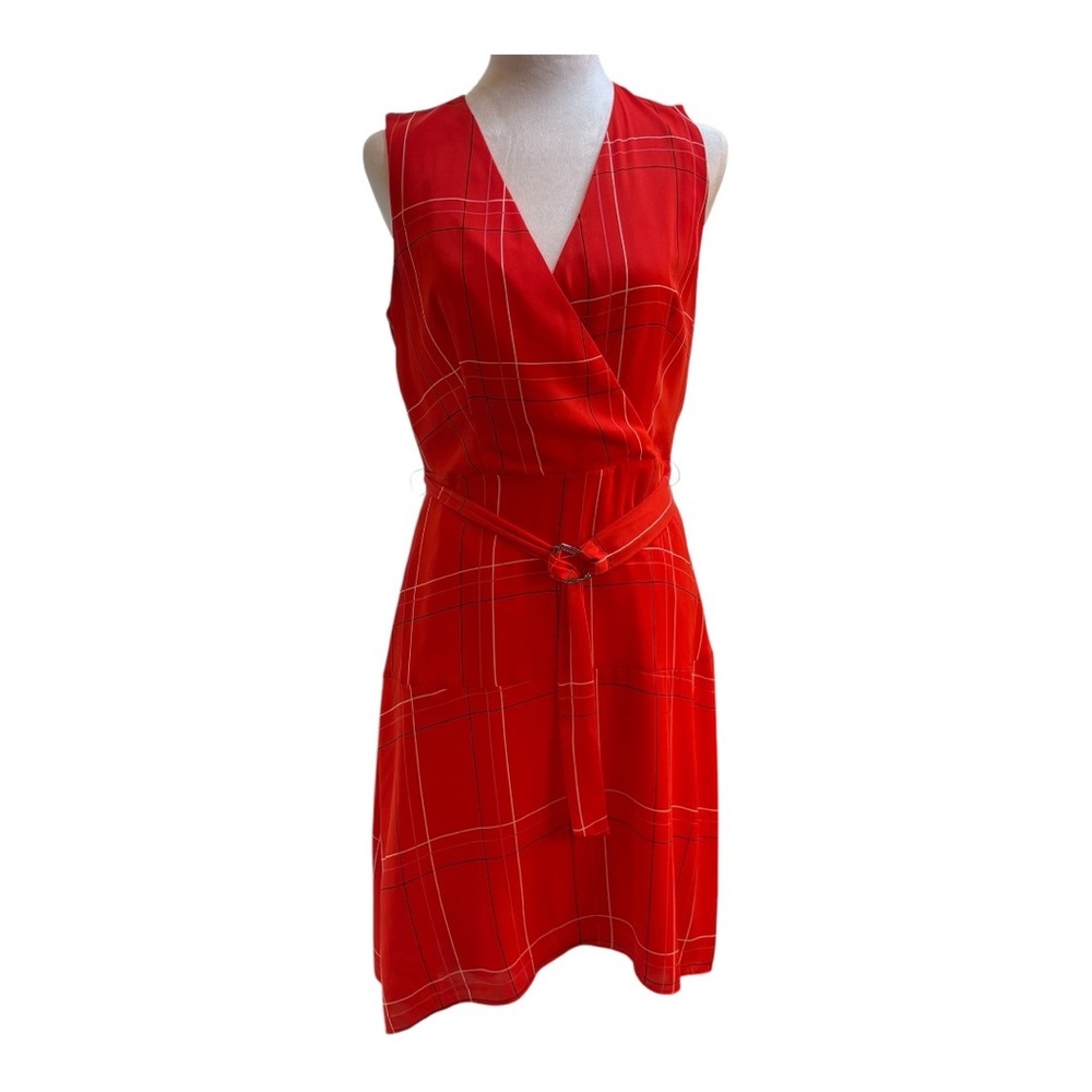 Ann Taylor Orange Plaid Asymmetrical Belted Dress, Size 4